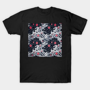 Japanese wave with sakura pattern T-Shirt